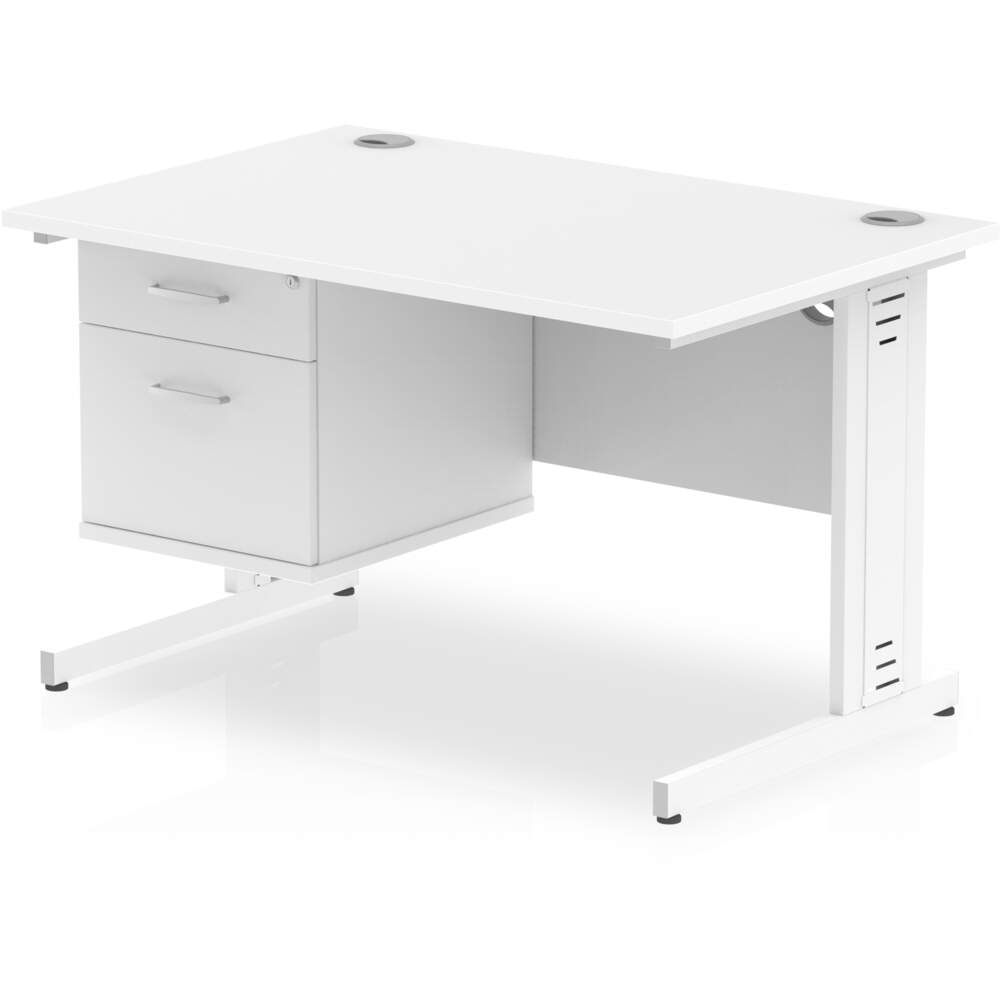 Impulse 1200 x 800mm Straight Desk White Top White Cable Managed Leg with 1 x 2 Drawer Fixed Pedestal