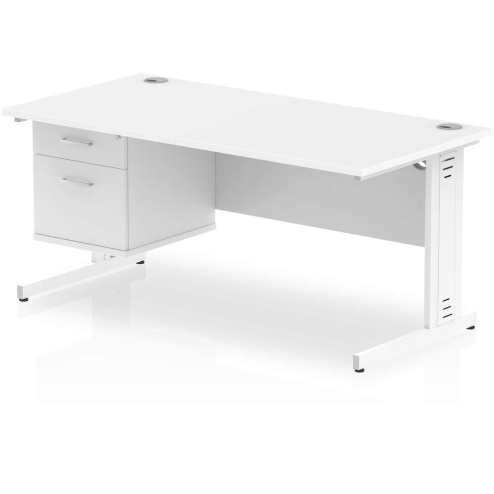 Impulse 1600 x 800mm Straight Desk White Top White Cable Managed Leg 1 x 2 Drawer Fixed Pedestal