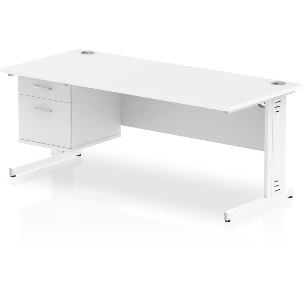 Impulse 1800 x 800mm Straight Desk White Top White Cable Managed Leg 1 x 2 Drawer Fixed Pedestal