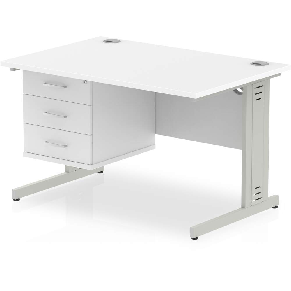 Impulse 1200 x 800mm Straight Desk White Top Silver Cable Managed Leg with 1 x 3 Drawer Fixed Pedestal