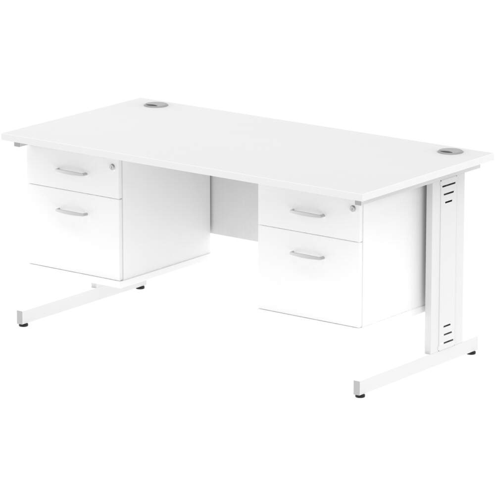 Impulse 1600 x 800mm Straight Desk White Top White Cable Managed Leg 2 x 2 Drawer Fixed Pedestal