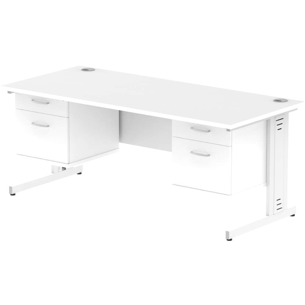 Impulse 1800 x 800mm Straight Desk White Top White Cable Managed Leg 2 x 2 Drawer Fixed Pedestal