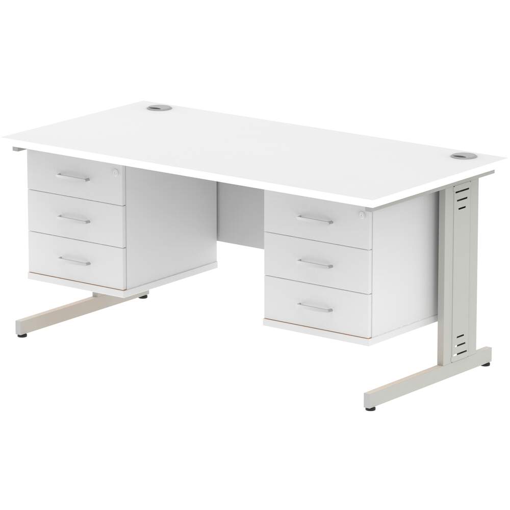 Impulse 1600 x 800mm Straight Desk White Top Silver Cable Managed Leg 2 x 3 Drawer Fixed Pedestal