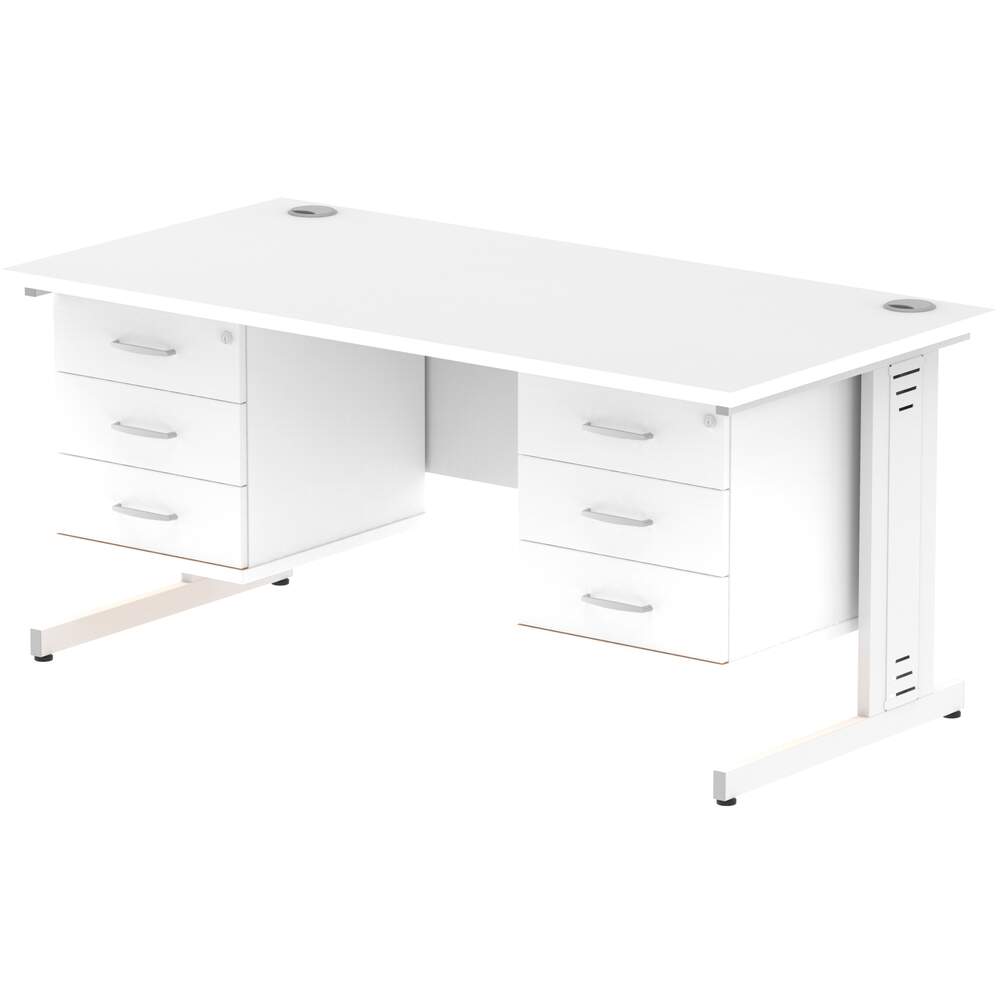 Impulse 1600 x 800mm Straight Desk White Top White Cable Managed Leg 2 x 3 Drawer Fixed Pedestal