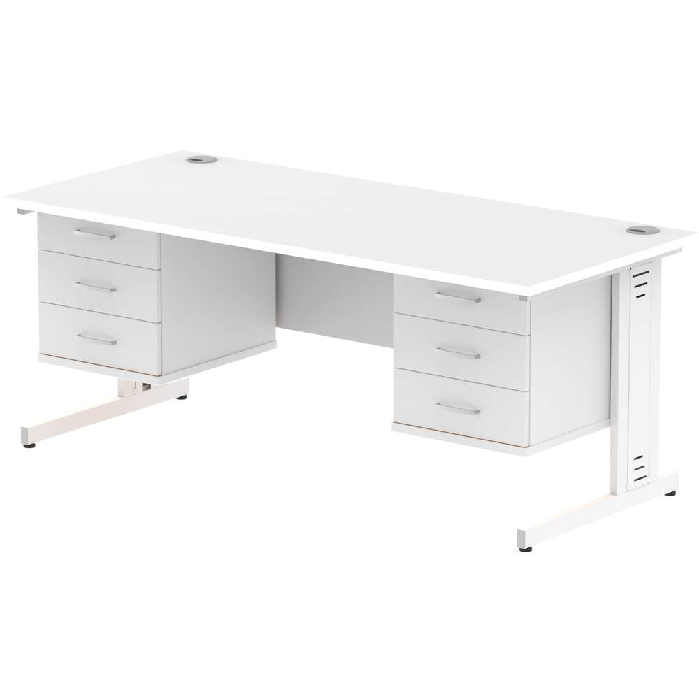 Impulse 1800 x 800mm Straight Desk White Top White Cable Managed Leg 2 x 3 Drawer Fixed Pedestal