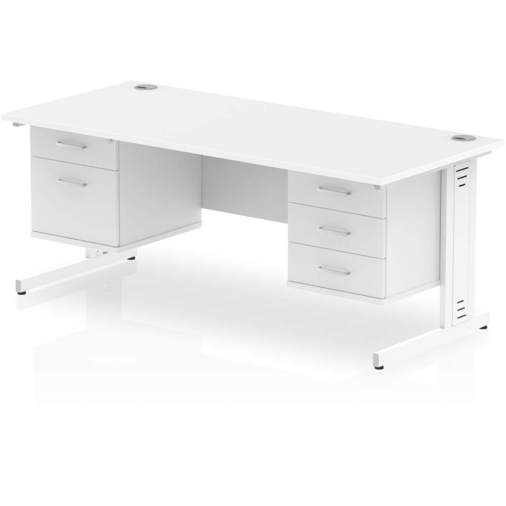 Impulse 1600 x 800mm Straight Desk White Top White Cable Managed Leg 1 x 2 Drawer 1 x 3 Drawer Fixed Pedestal