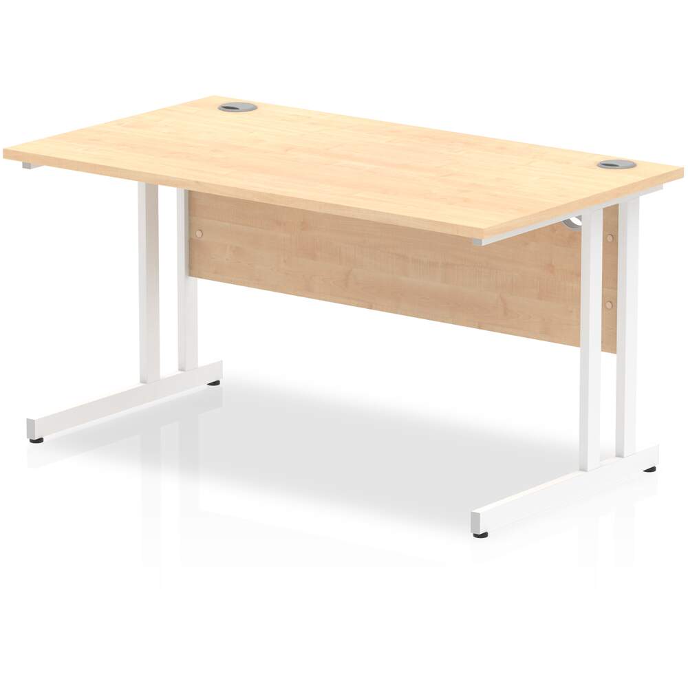 Impulse 1400 x 800mm Straight Desk Maple Top White Cantilever Leg