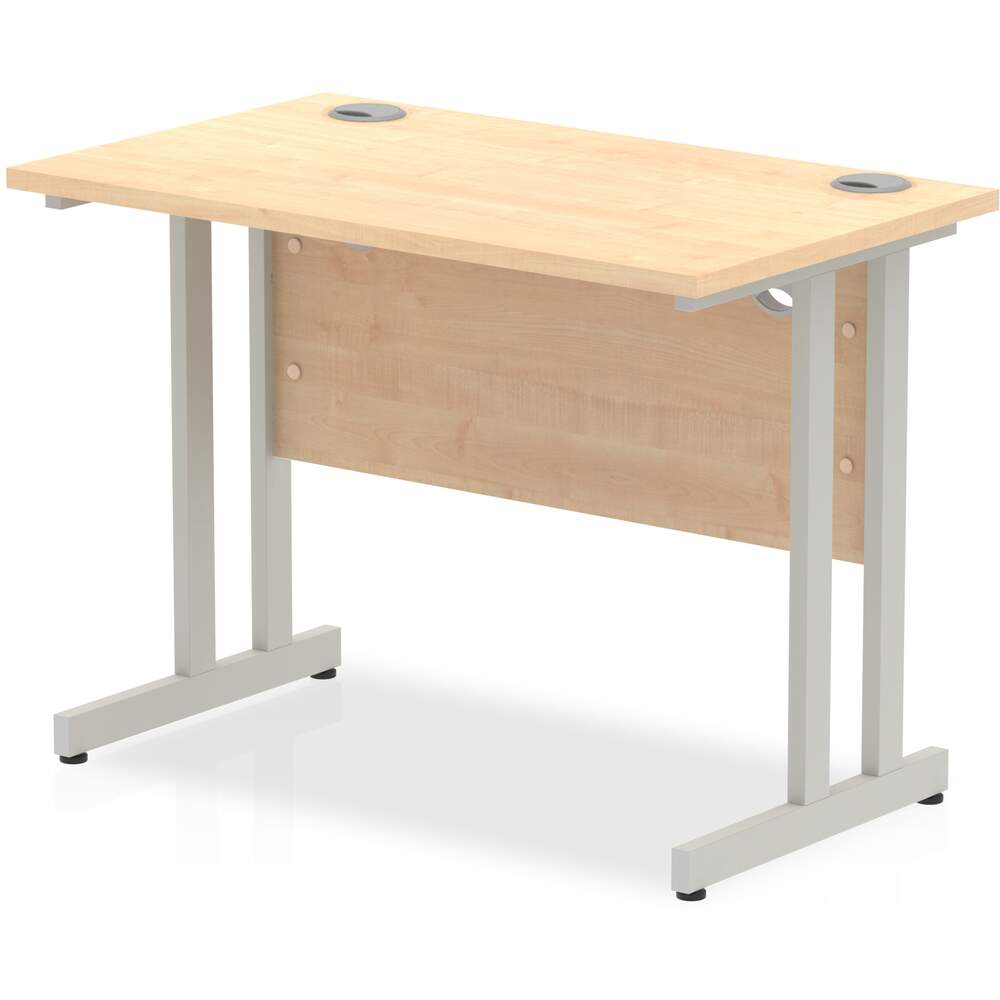 Impulse 1000 x 600mm Straight Desk Maple Top Silver Cantilever Leg