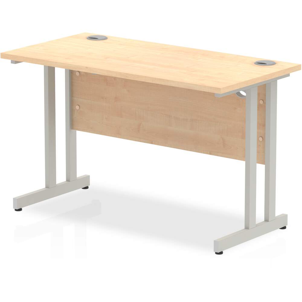 Impulse 1200 x 600mm Straight Desk Maple Top Silver Cantilever Leg