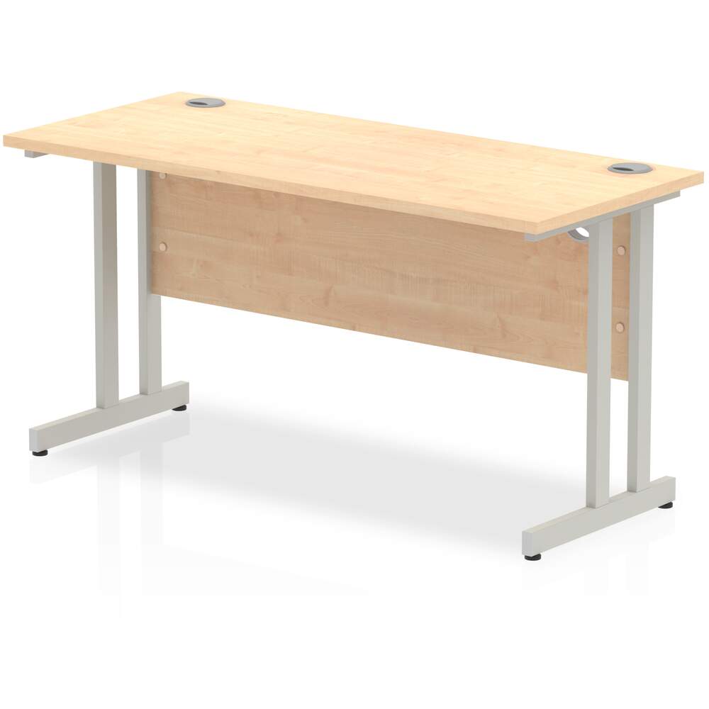 Impulse 1400 x 600mm Straight Desk Maple Top Silver Cantilever Leg