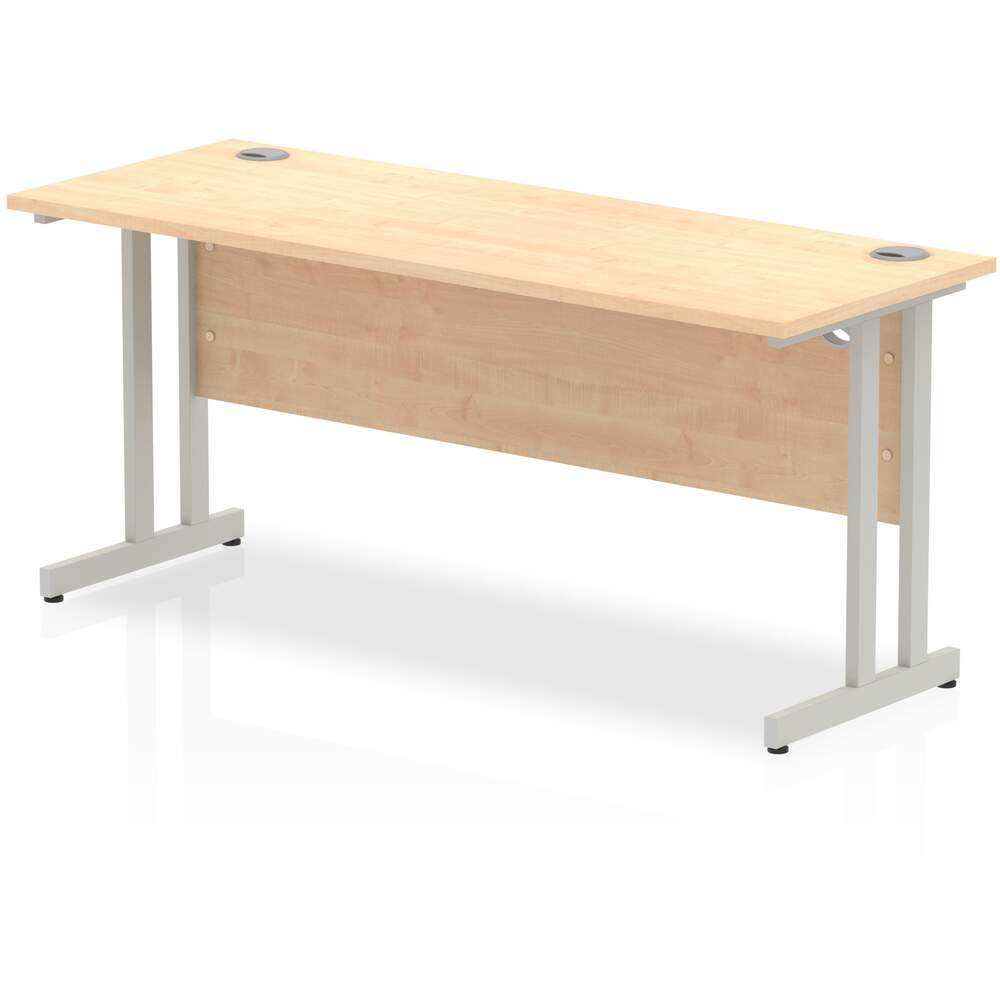 Impulse 1600 x 600mm Straight Desk Maple Top Silver Cantilever Leg