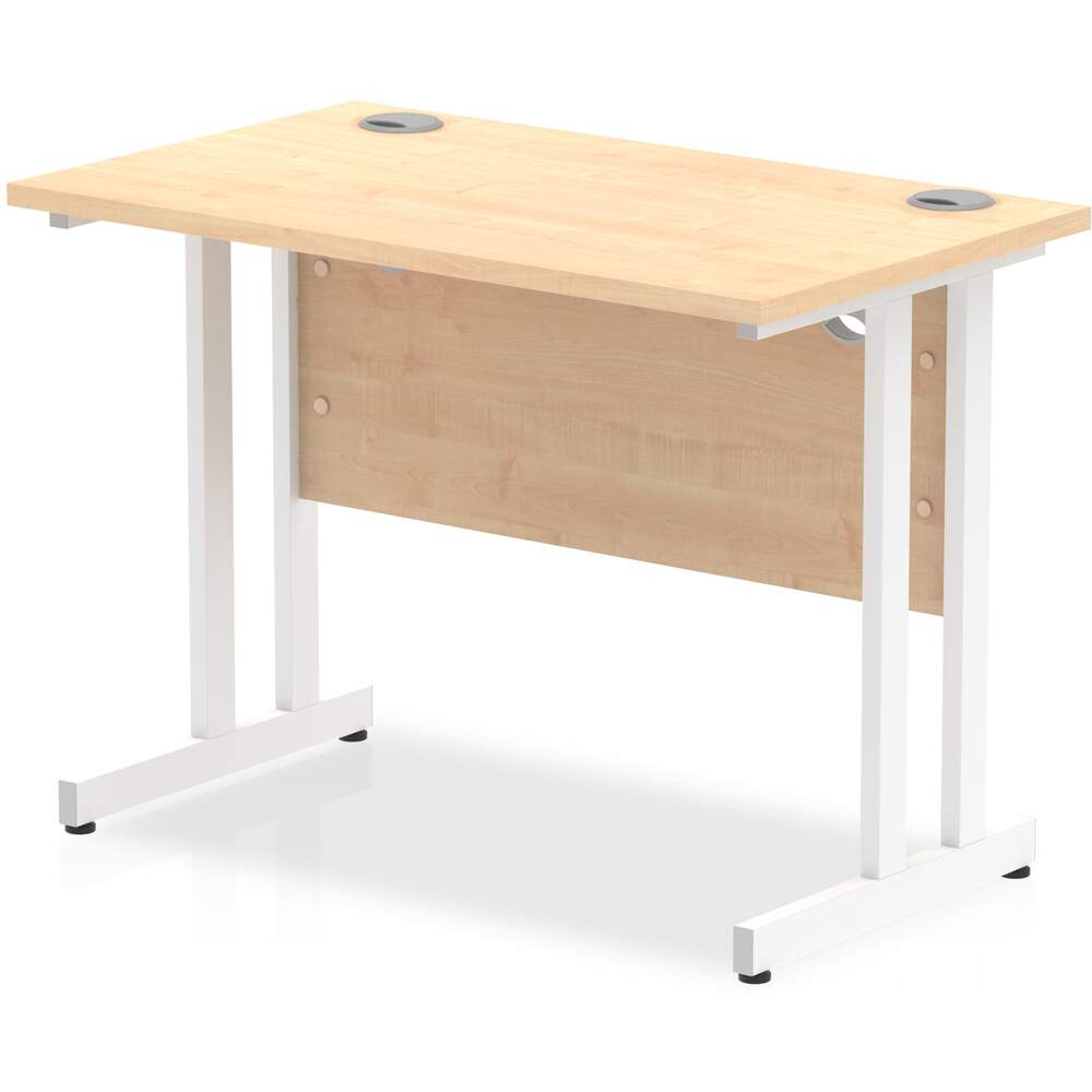 Impulse 1000 x 600mm Straight Desk Maple Top White Cantilever Leg