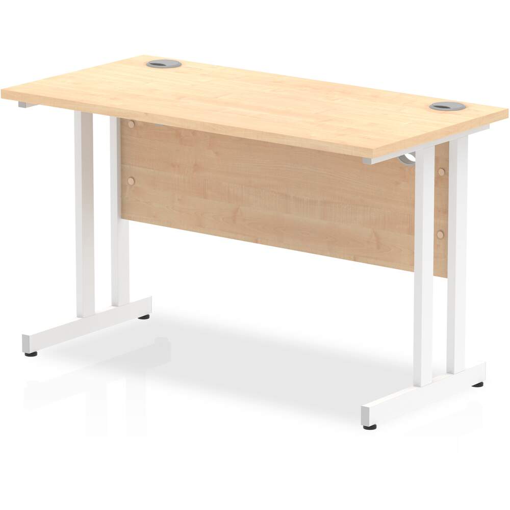 Impulse 1200 x 600mm Straight Desk Maple Top White Cantilever Leg