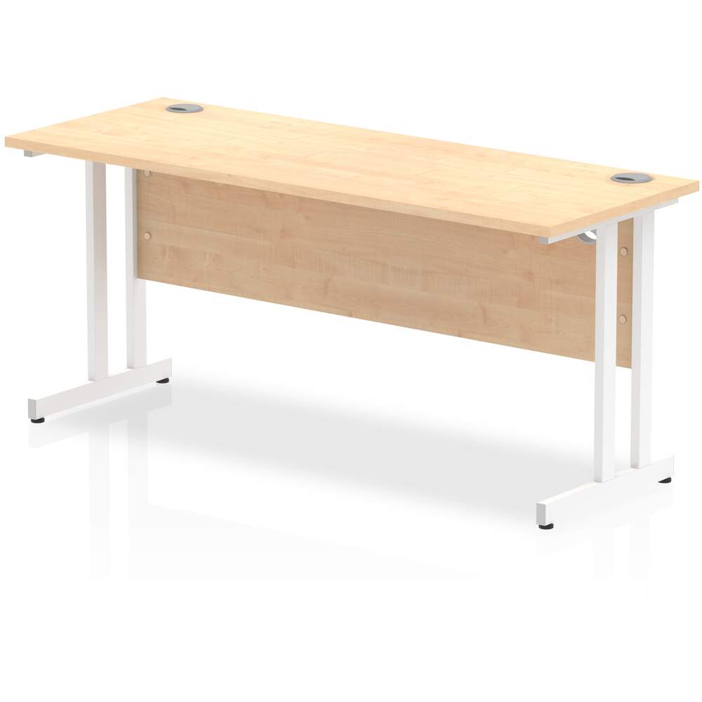 Impulse 1600 x 600mm Straight Desk Maple Top White Cantilever Leg