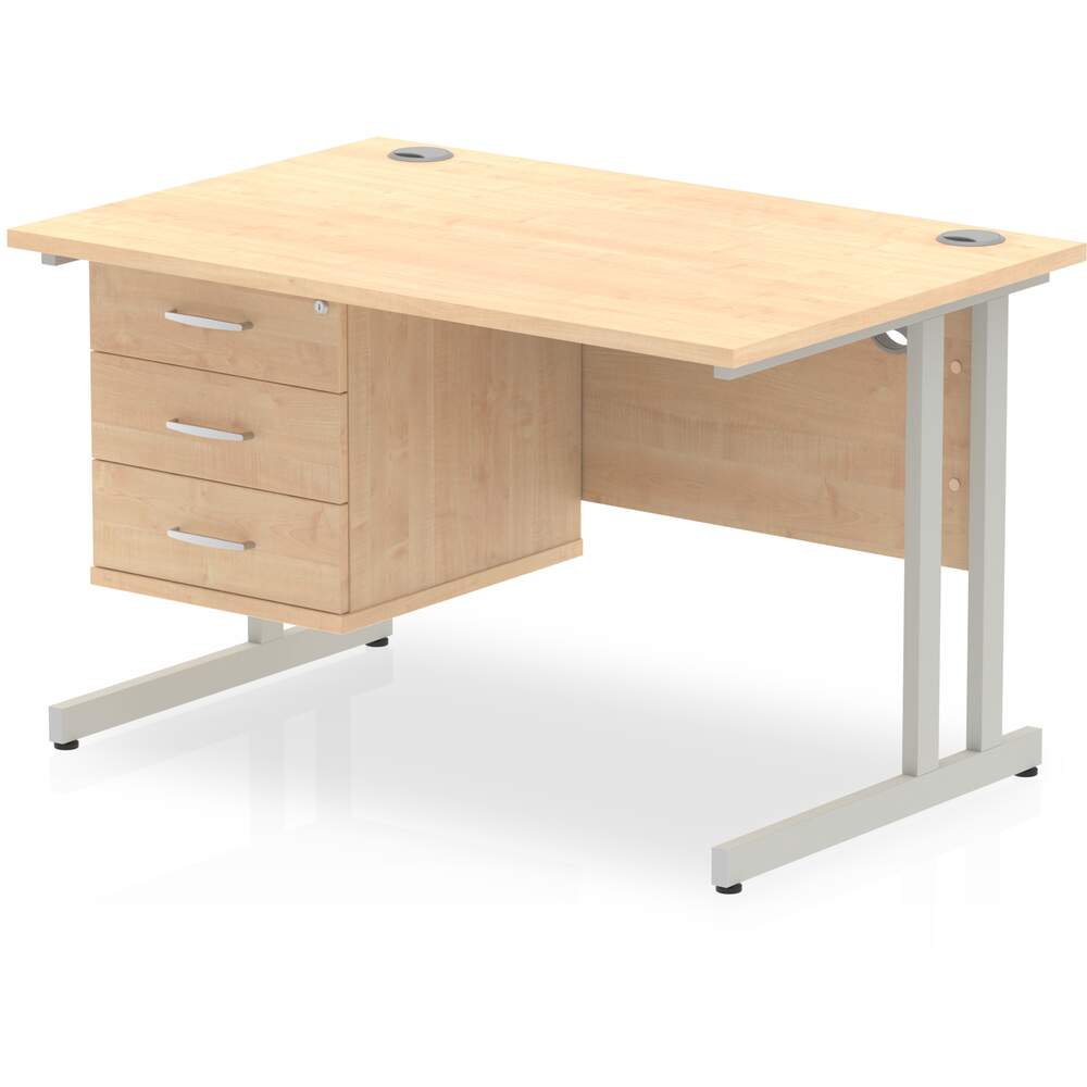 Impulse 1200 x 800mm Straight Desk Maple Top Silver Cantilever Leg with 1 x 3 Drawer Fixed Pedestal