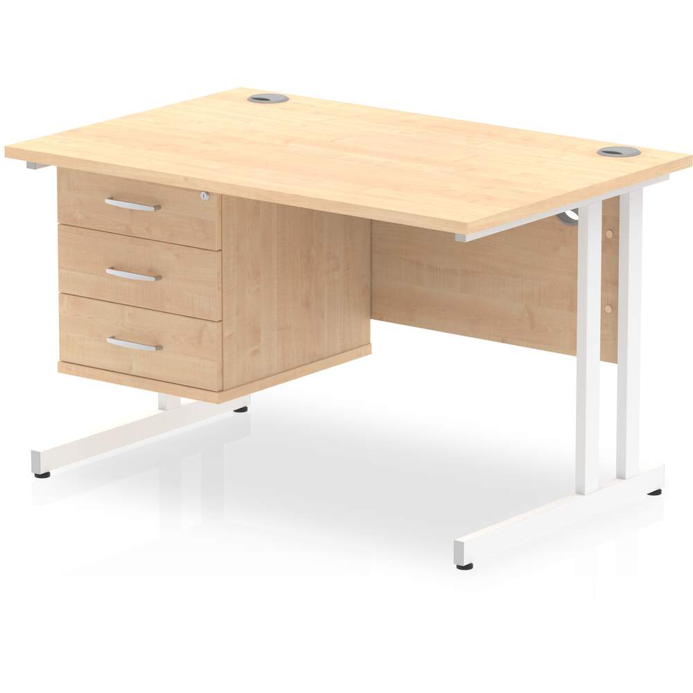 Impulse 1200 x 800mm Straight Desk Maple Top White Cantilever Leg with 1 x 3 Drawer Fixed Pedestal