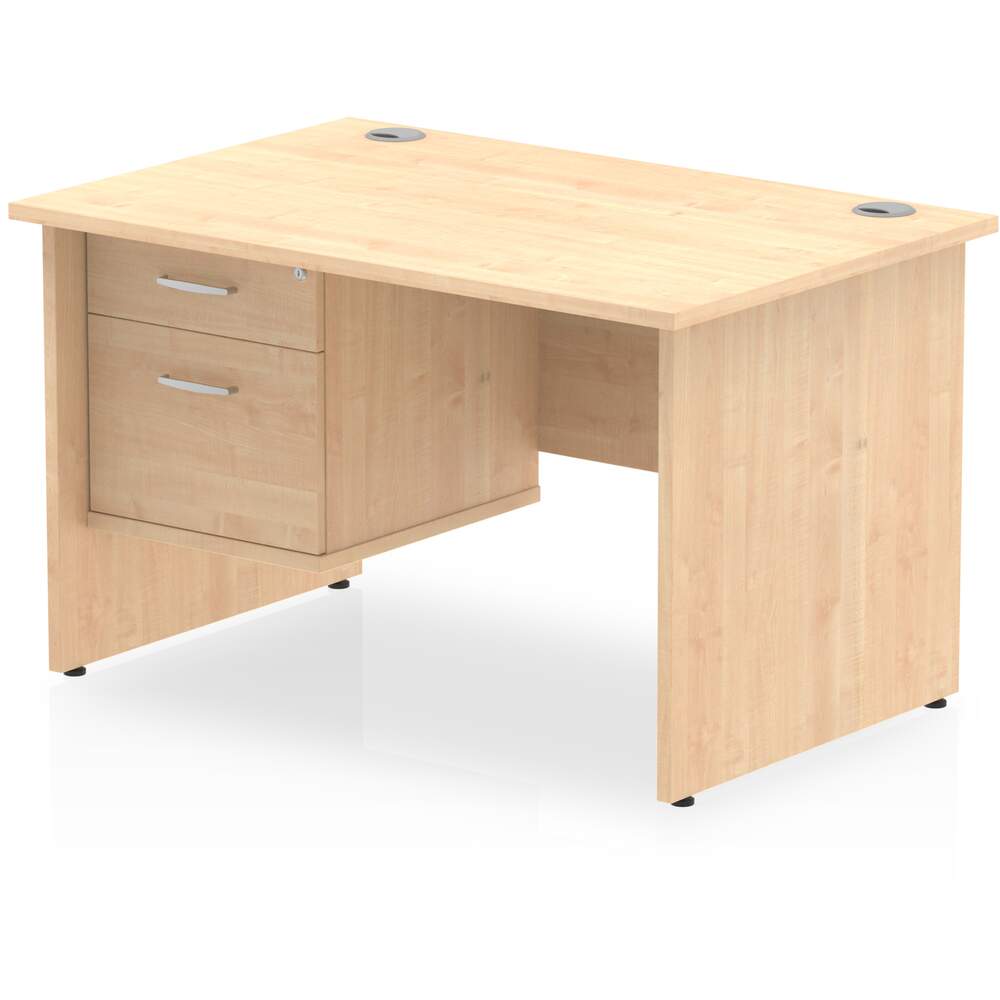 Impulse 1200 x 800mm Straight Desk Maple Top Panel End Leg with 1 x 2 Drawer Fixed Pedestal