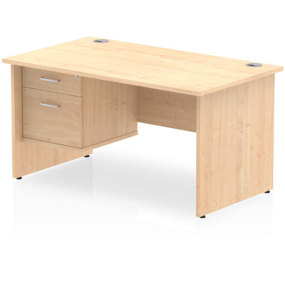 Impulse 1400 x 800mm Straight Desk Maple Top Panel End Leg with 1 x 2 Drawer Fixed Pedestal