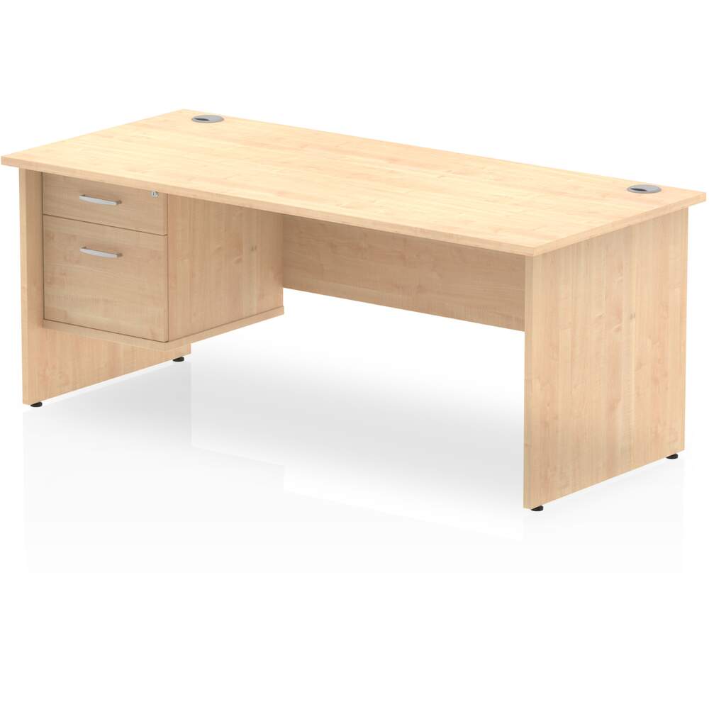 Impulse 1800 x 800mm Straight Desk Maple Top Panel End Leg 1 x 2 Drawer Fixed Pedestal