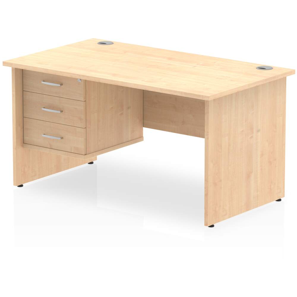 Impulse 1400 x 800mm Straight Desk Maple Top Panel End Leg with 1 x 3 Drawer Fixed Pedestal