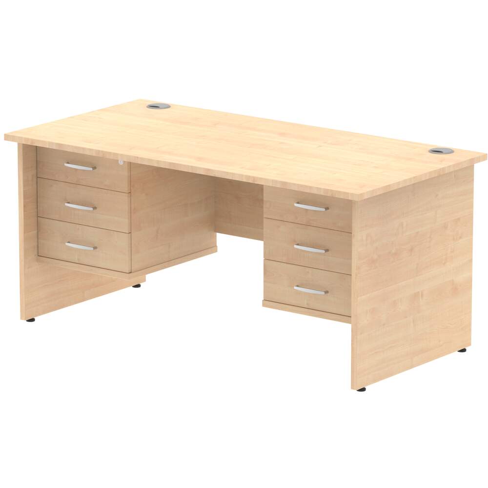 Impulse 1600 x 800mm Straight Desk Maple Top Panel End Leg 2 x 3 Drawer Fixed Pedestal