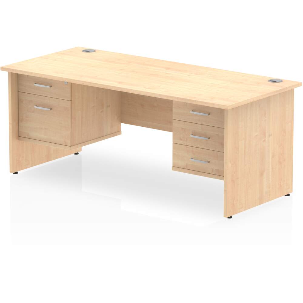 Impulse 1600 x 800mm Straight Desk Maple Top Panel End Leg 1 x 2 Drawer 1 x 3 Drawer Fixed Pedestal