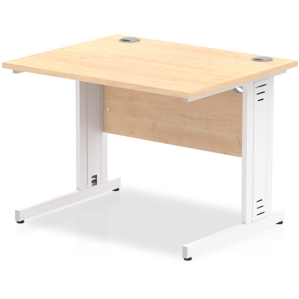 Impulse 1000 x 800mm Straight Desk Maple Top White Cable Managed Leg