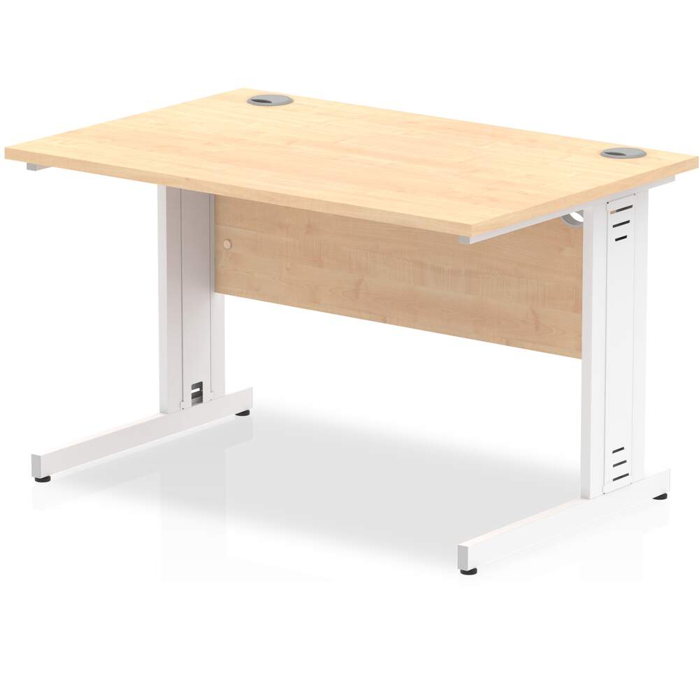 Impulse 1200 x 800mm Straight Desk Maple Top White Cable Managed Leg