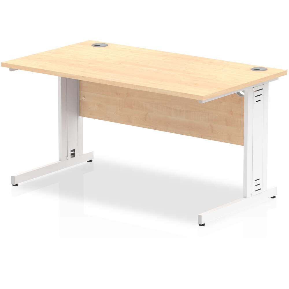 Impulse 1400 x 800mm Straight Desk Maple Top White Cable Managed Leg