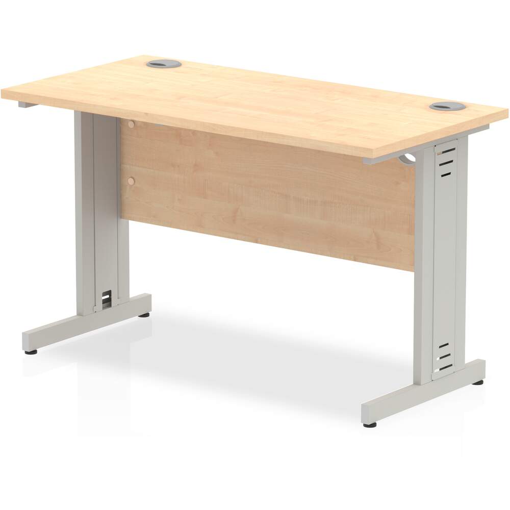 Impulse 1200 x 600mm Straight Desk Maple Top Silver Cable Managed Leg