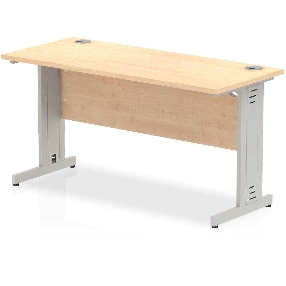 Impulse 1400 x 600mm Straight Desk Maple Top Silver Cable Managed Leg