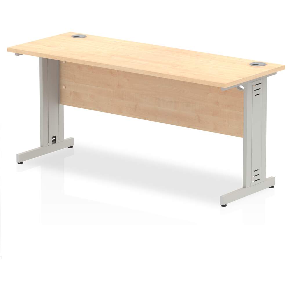 Impulse 1600 x 600mm Straight Desk Maple Top Silver Cable Managed Leg