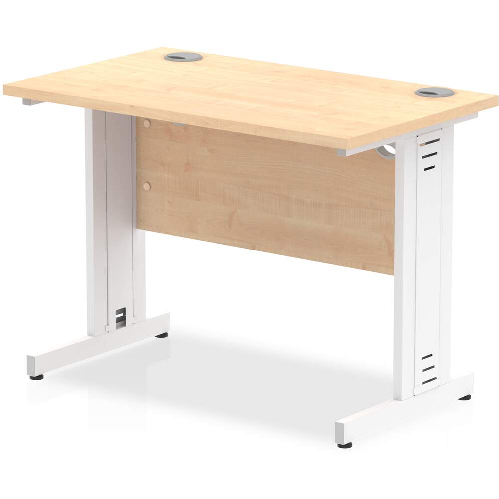 Impulse 1000 x 600mm Straight Desk Maple Top White Cable Managed Leg