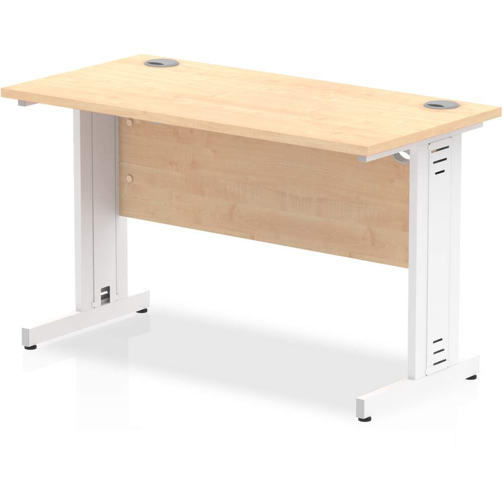 Impulse 1200 x 600mm Straight Desk Maple Top White Cable Managed Leg