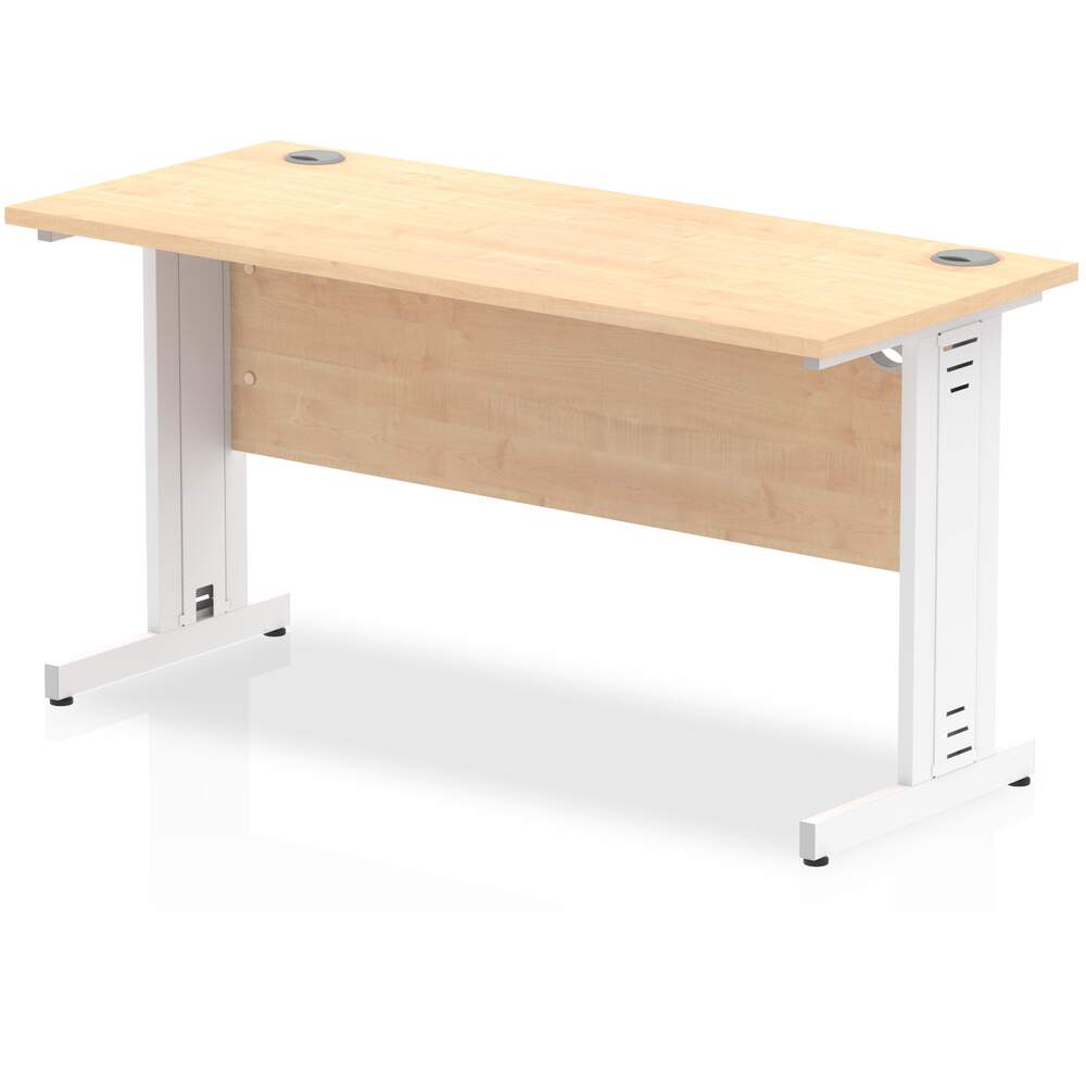 Impulse 1400 x 600mm Straight Desk Maple Top White Cable Managed Leg