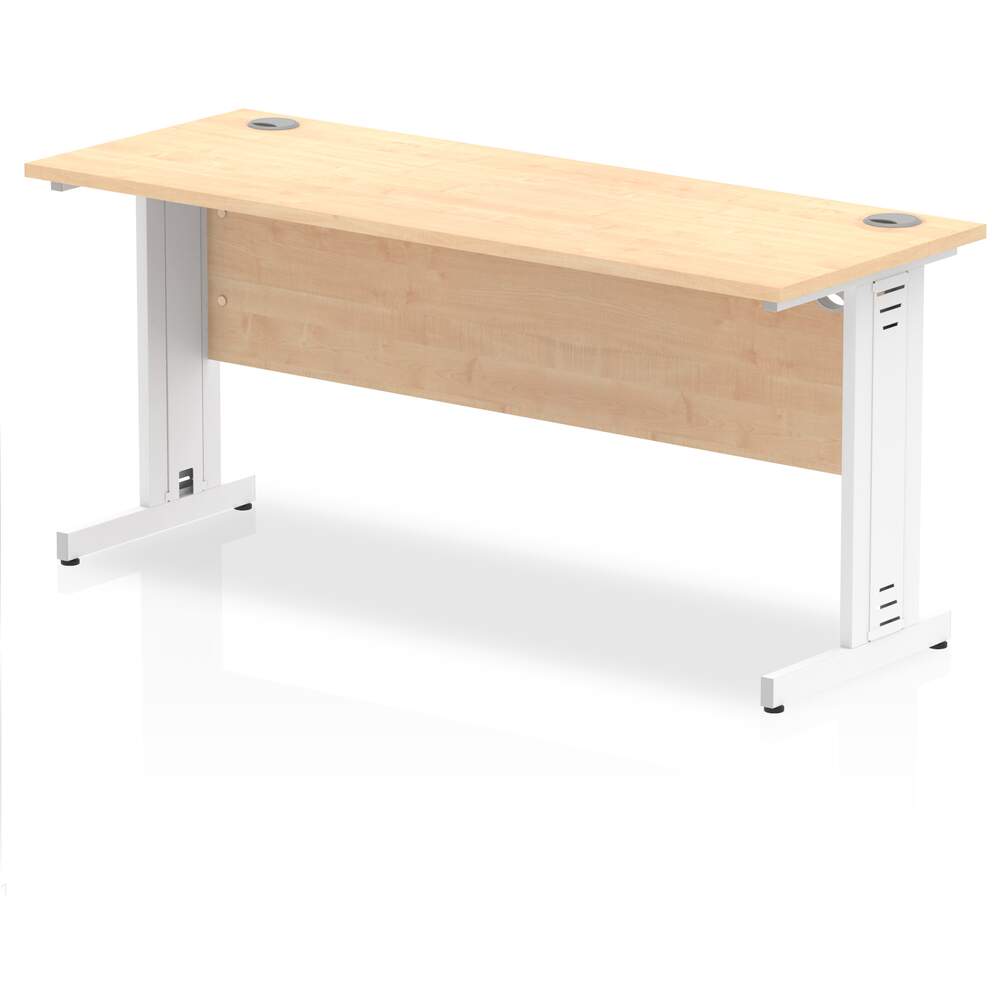 Impulse 1600 x 600mm Straight Desk Maple Top White Cable Managed Leg