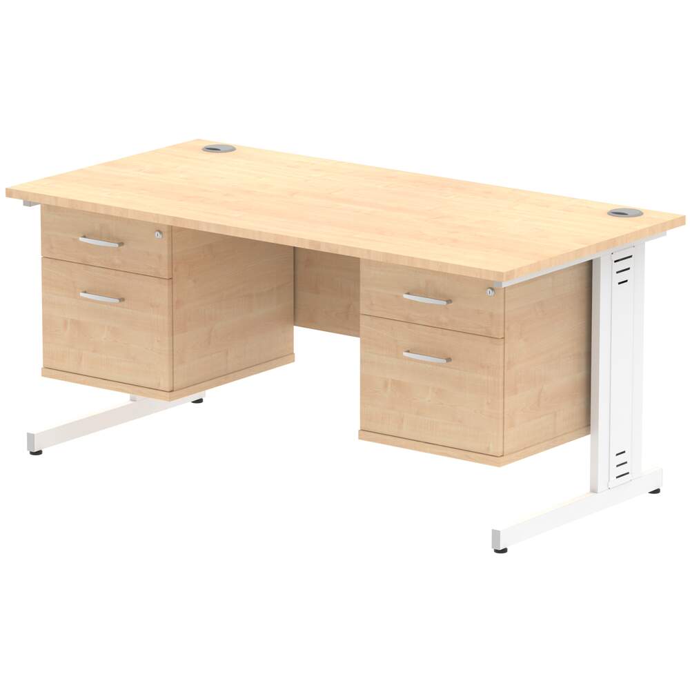 Impulse 1600 x 800mm Straight Desk Maple Top White Cable Managed Leg 2 x 2 Drawer Fixed Pedestal