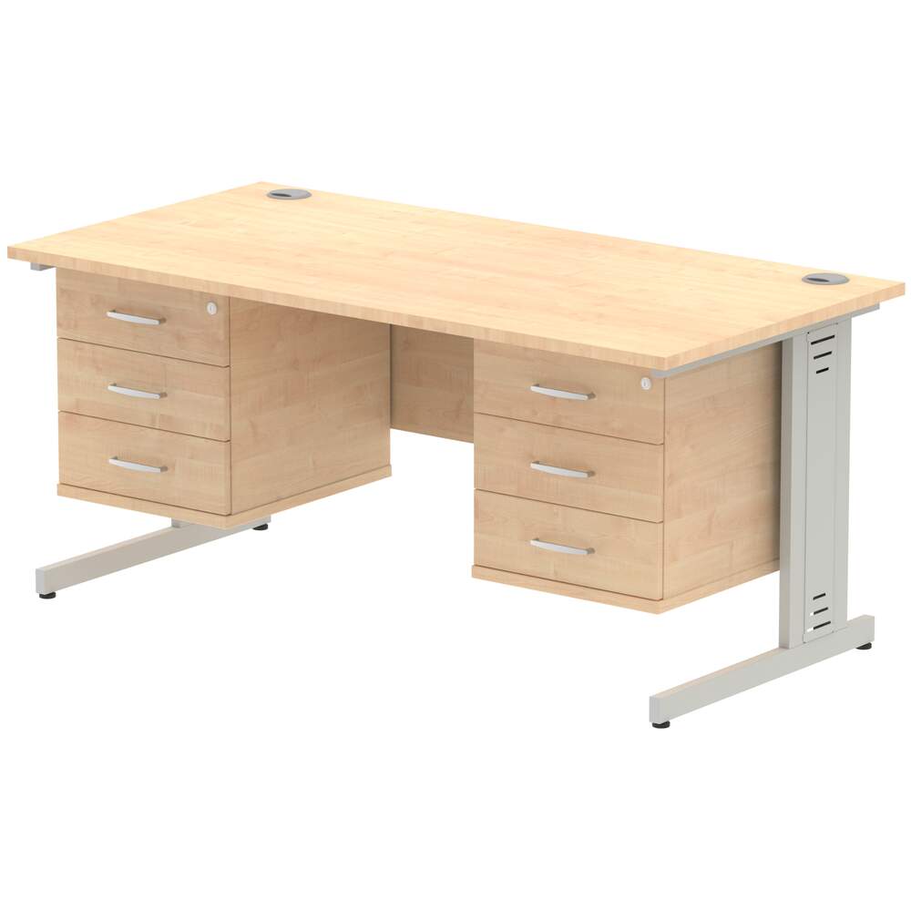 Impulse 1600 x 800mm Straight Desk Maple Top Silver Cable Managed Leg 2 x 3 Drawer Fixed Pedestal