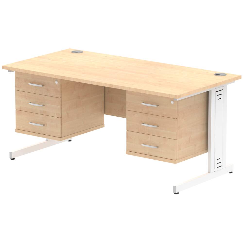 Impulse 1600 x 800mm Straight Desk Maple Top White Cable Managed Leg 2 x 3 Drawer Fixed Pedestal