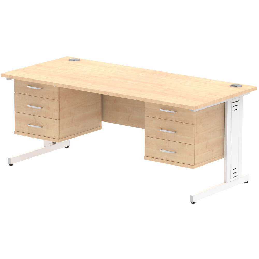 Impulse 1800 x 800mm Straight Desk Maple Top White Cable Managed Leg 2 x 3 Drawer Fixed Pedestal