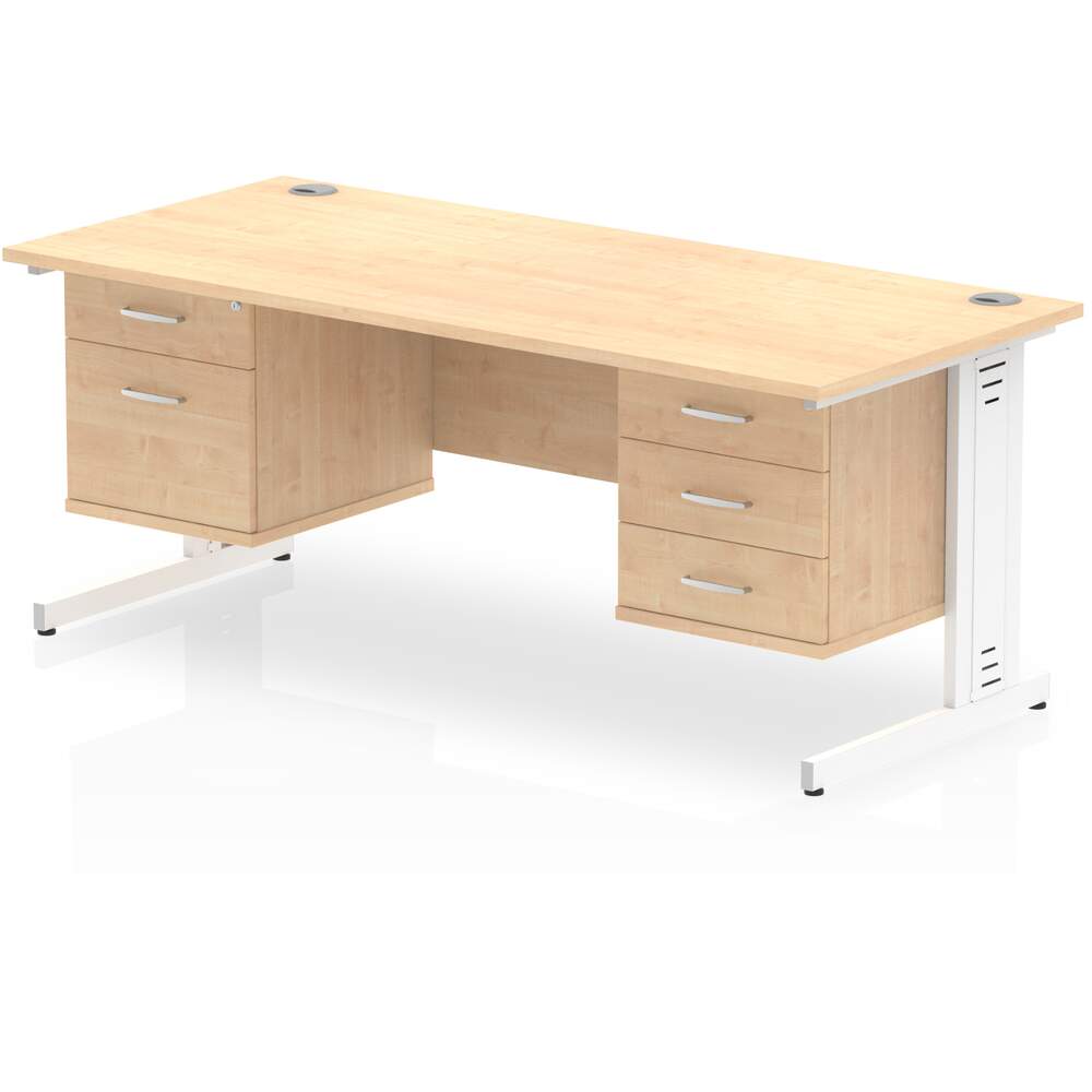 Impulse 1600 x 800mm Straight Desk Maple Top White Cable Managed Leg 1 x 2 Drawer 1 x 3 Drawer Fixed Pedestal