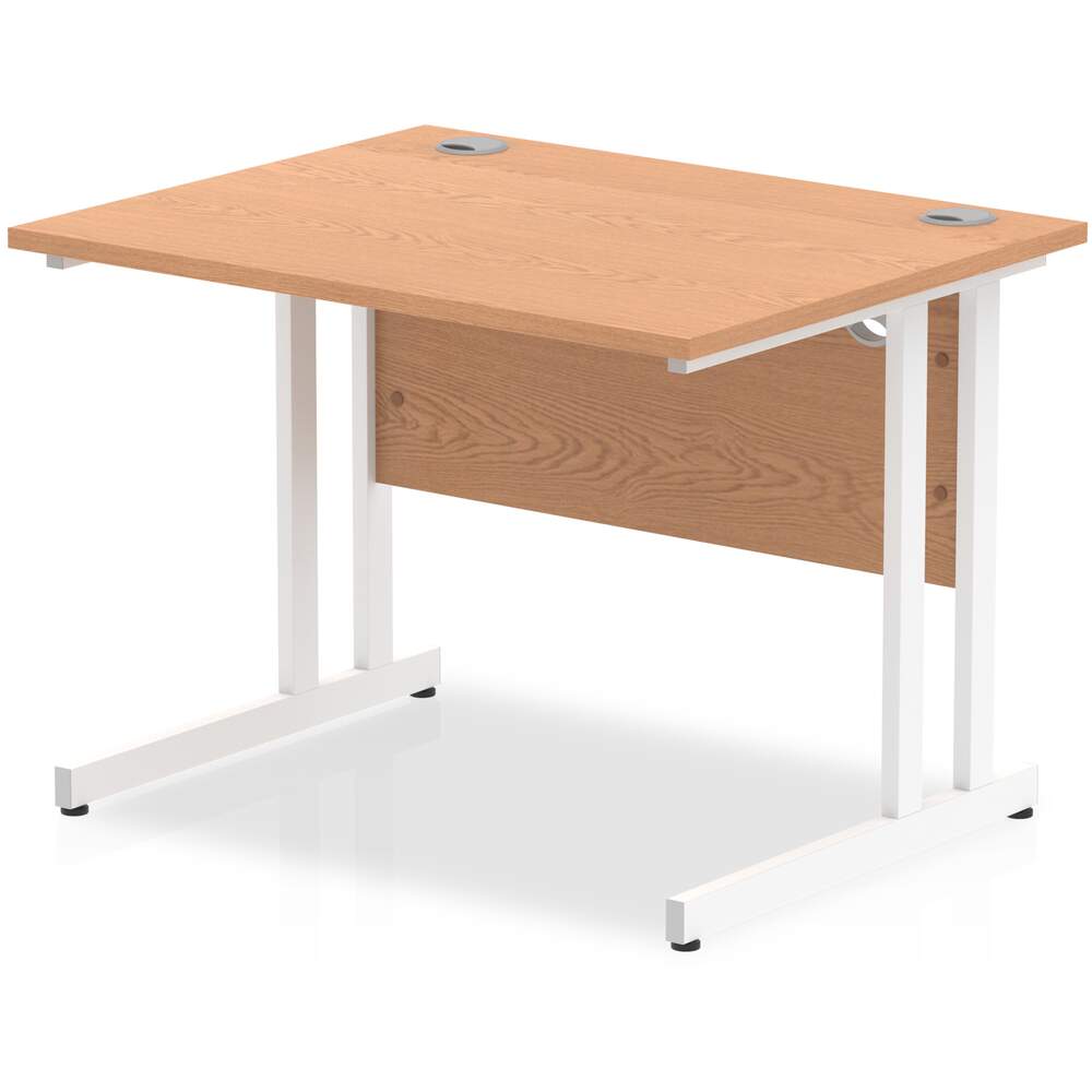 Impulse 1000 x 800mm Straight Desk Oak Top White Cantilever Leg