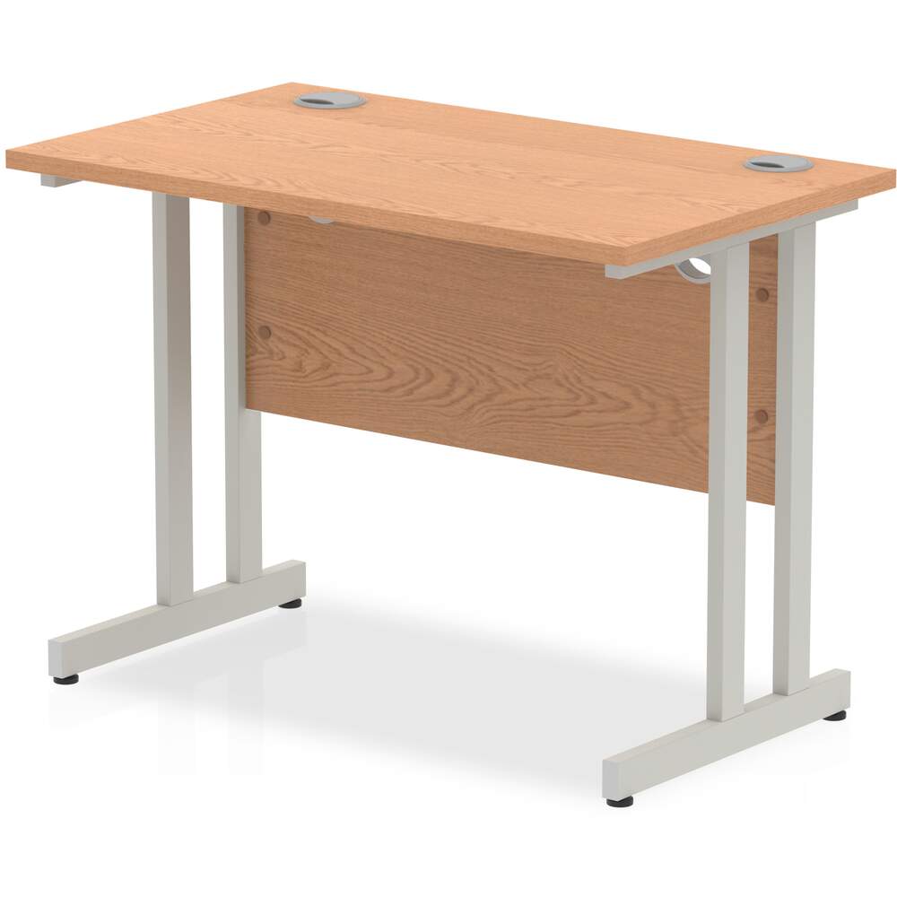 Impulse 1000 x 600mm Straight Desk Oak Top Silver Cantilever Leg