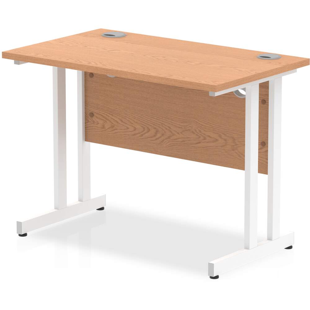 Impulse 1000 x 600mm Straight Desk Oak Top White Cantilever Leg