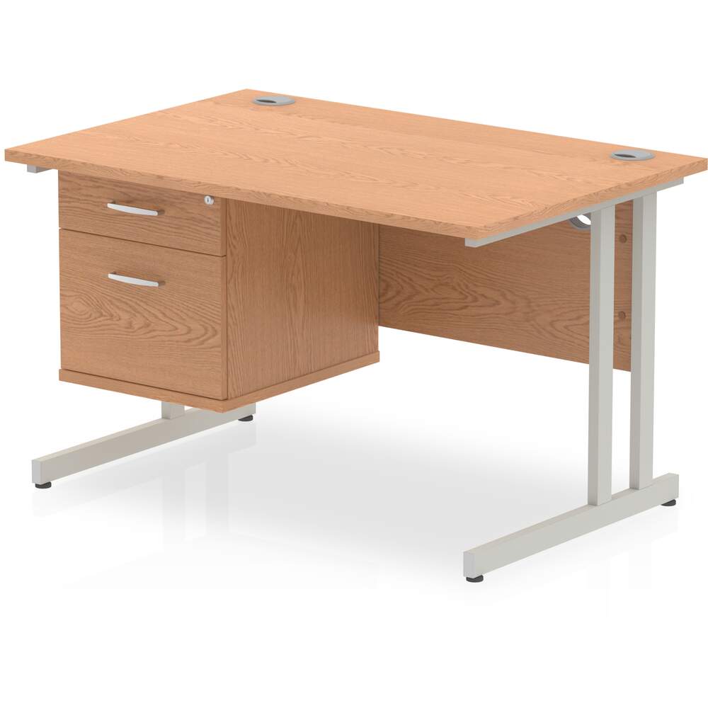 Impulse 1200 x 800mm Straight Desk Oak Top Silver Cantilever Leg with 1 x 2 Drawer Fixed Pedestal