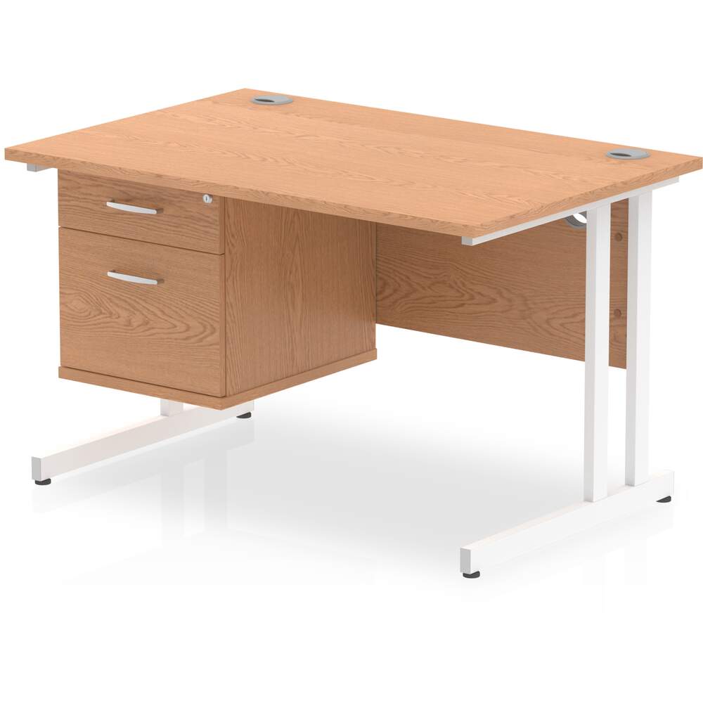 Impulse 1200 x 800mm Straight Desk Oak Top White Cantilever Leg with 1 x 2 Drawer Fixed Pedestal