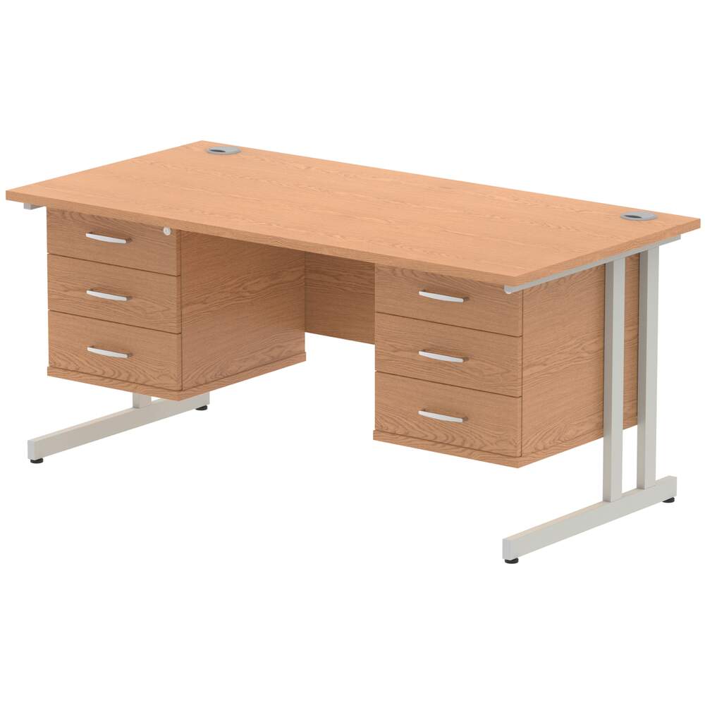 Impulse 1600 x 800mm Straight Desk Oak Top Silver Cantilever Leg 2 x 3 Drawer Fixed Pedestal