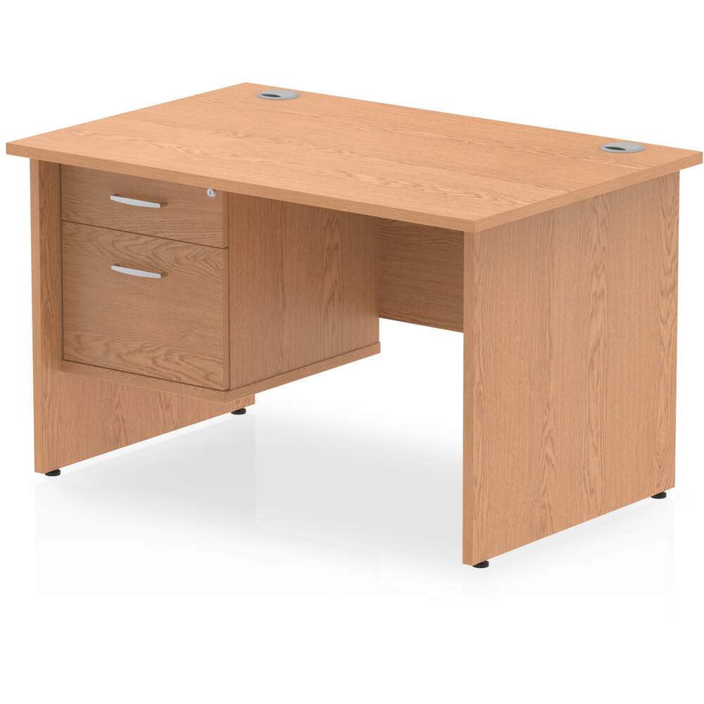 Impulse 1200 x 800mm Straight Desk Oak Top Panel End Leg with 1 x 2 Drawer Fixed Pedestal