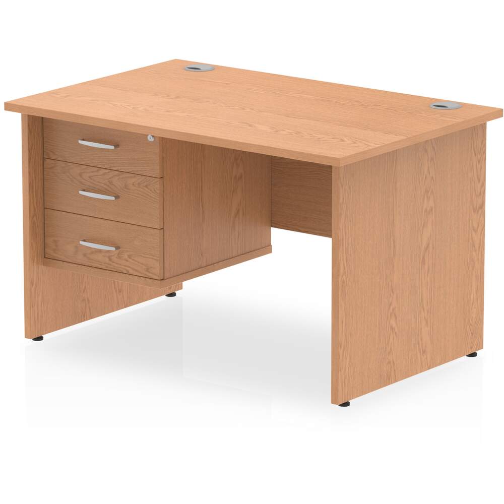 Impulse 1200 x 800mm Straight Desk Oak Top Panel End Leg with 1 x 3 Drawer Fixed Pedestal