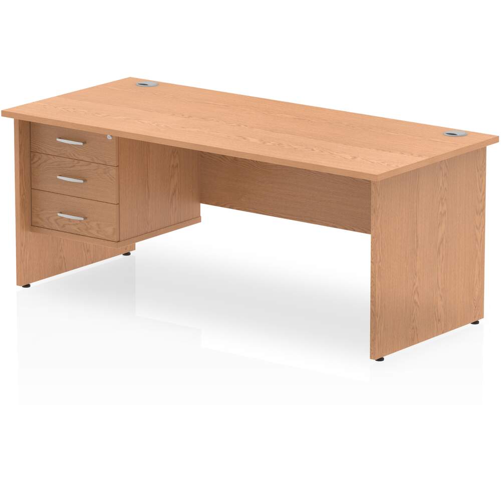 Impulse 1800 x 800mm Straight Desk Oak Top Panel End Leg 1 x 3 Drawer Fixed Pedestal